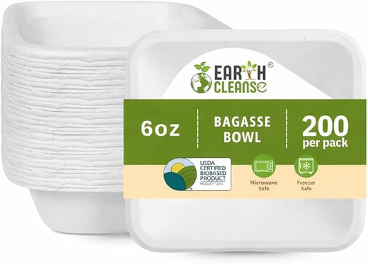 6 oz Paper Bowls [200 Pack] – Heavy-Duty Disposable Sugarcane Bowls, Made from Bagasse, Microwave & Leak-Resistant – Great for Cereal, Salad, Snacks, and Soups