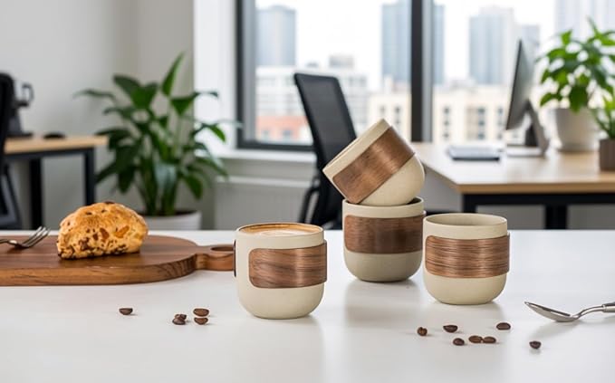 Ceramic Espresso Cups Set of 4, Natural Beige | Handleless Mug, - Image 8