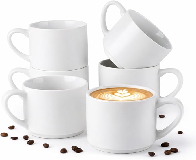 GBhome 14 OZ Coffee Mugs Set of 6, Stackable Matte White Coffee Cups Set | by GBhome
