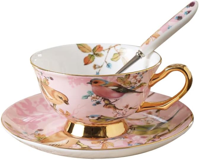 Pink Bird Porcelain Tea Cup Set - 7oz by PFEDXOON