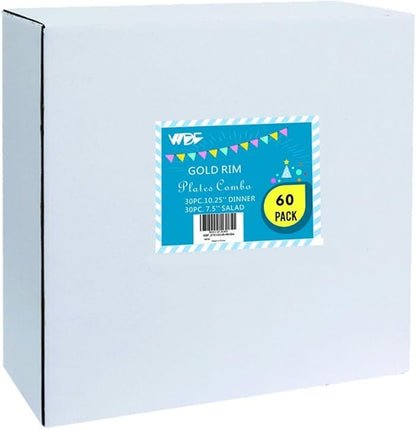 WDF 60PCS White Gold Plates Disposable - Gold Plastic Plates, Including 30-10.25inch Gold Dinner and 30-7.5inch Salad/Dessert for Valentine's Day