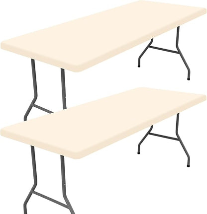 Spandex 5 Foot Rectangle Table Cloth 2 Pack, Elastic Fitted Tablecloths for Picnic, Stretch Washable Patio Table Cover for Outdoor, Camping, Banquet and Parties (Champagne, 36"x60")