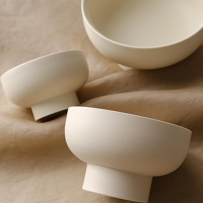 WENSHUO Pedestal Bowl, Decorative Ceramic Fruit Bowl, 6.7 in, Matte Crème | 27 - Image 9