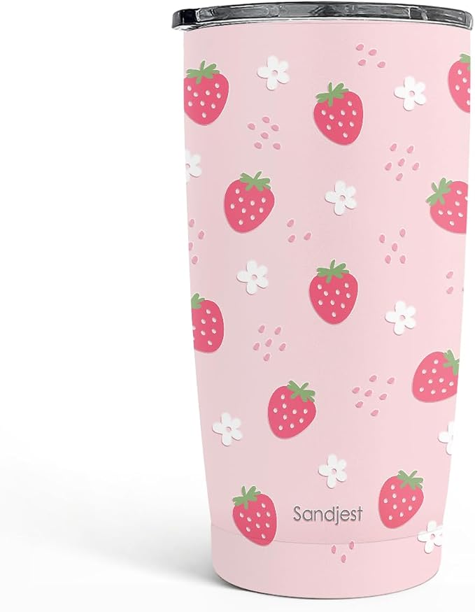 SANDJEST Strawberry Tumbler 20oz, Stainless Steel Travel Cup by SANDJEST