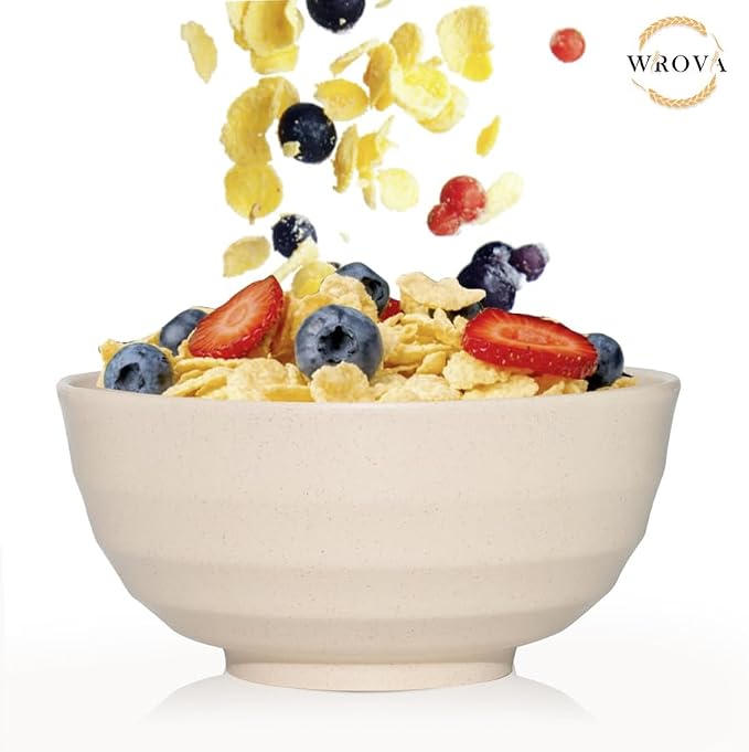 Wheat Straw Bowls Set 60 OZ, Unbreakable Large Beige Bowls Set of 6, Microwave - Image 6