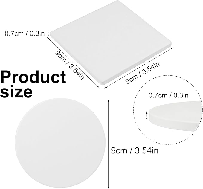 GNIEMCKIN 50 Pieces 4 Inch Round and Square Blank Ceramic Coasters, Unglazed - Image 2