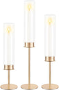 Gold Candle Holders Set of 3 for Glass Taper Candle Holders,Hurricane Candlestick Holder for Home Decor, Wedding, Dinning, Party Decorative, Anniversary (3,Gold)