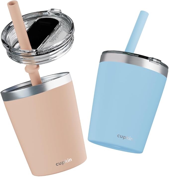CUPKIN Toddler Straw Cups, The Original 8 oz Stackable Stainless Steel Cups by CUPKIN