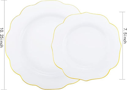 NOCCUR 120PCS White and Gold Plastic Plates - 10.25inch and 7.5inch Gold Disposable Plates Set Heavy Duty for Party/Wedding/Valentine's Day