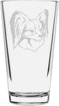 Papillon Dog Themed Etched All Purpose 16oz Pint Glass