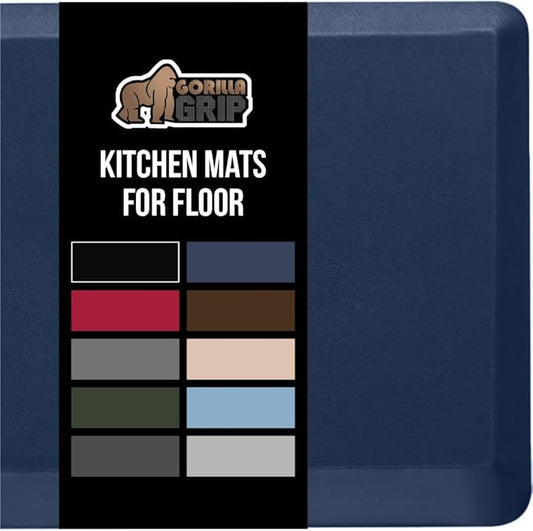 GORILLA GRIP Comfortable Cushioned Kitchen Mats for Floor, Waterproof and Stain Resistant Soft Top, 3/4 Inch Thick Ergonomic Standing Desk Anti Fatigue Mat, Foam Supports Ankles and Feet, 17x24, Navy