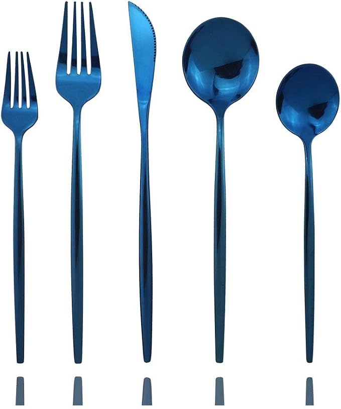 JASHII Shiny Blue Silverware Set, 30-Piece Stainless Steel Satin Finish Flatware by JASHII