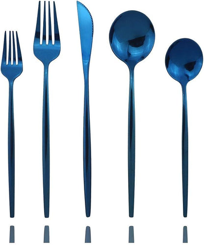 JASHII Shiny Blue Silverware Set, 30-Piece Stainless Steel Satin Finish Flatware by JASHII