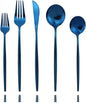 JASHII Shiny Blue Silverware Set, 30-Piece Stainless Steel Satin Finish Flatware by JASHII