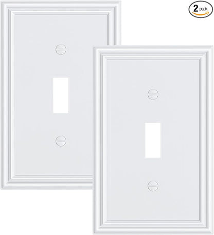 2-Pack Single Toggle Light Switch Cover Plate, Durable Solid Zinc Alloy Decorative Switch Plate Covers, White 1 Gang Wall Plate, Corrosion Resistant