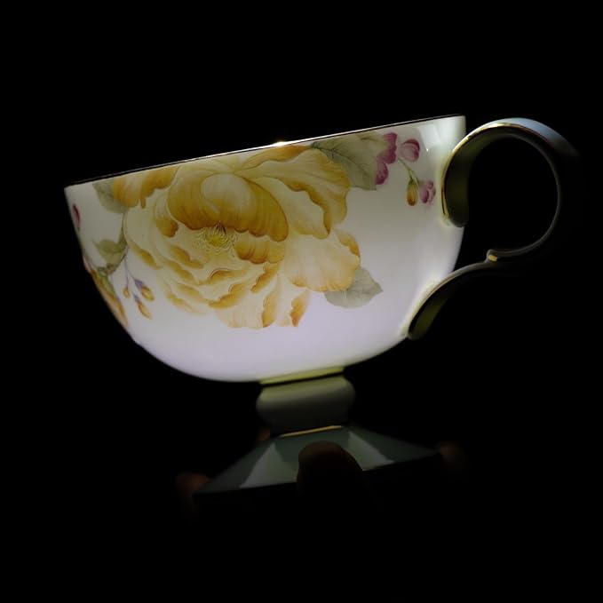 KAMMAK Tea Cups Set of 2, Ceramic Floral Pattern Demitasse Cup | Porcelain - Image 5