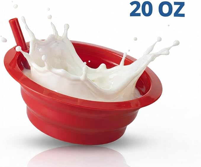 20 Oz Cereal Bowls with Built-In Straws BPA-Free Kids Bowls | Reusable Plastic - Image 2