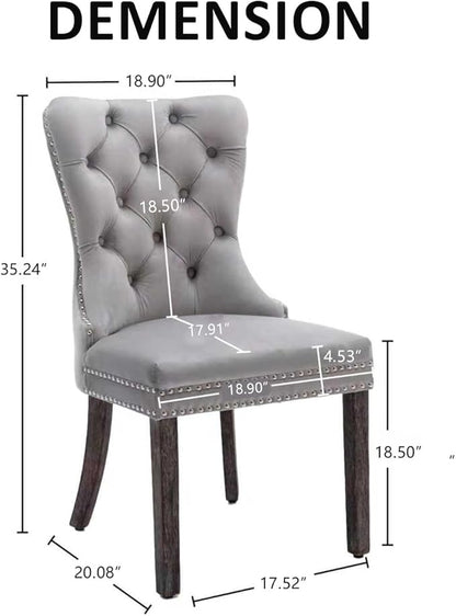 KCC Velvet Dining Chairs Set of 4, Upholstered High-end Tufted Dining Room Chair with Nailhead Back Ring Pull Trim Solid Wood Legs, Nikki Collection Modern Style for Kitchen, Light Grey