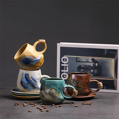 8oz Handmade Ceramic Tea Cup and Saucer set of 2, Small Artisanal Mug - Image 4