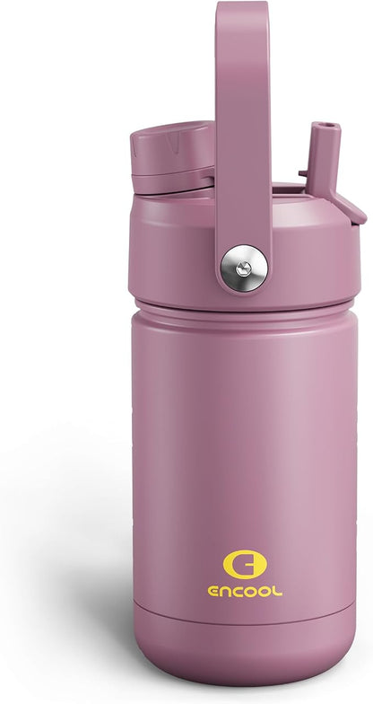 Kids Insulated Water Bottle - 12oz Stainless Steel Water Bottle with Dual Spouts by ENCOOL