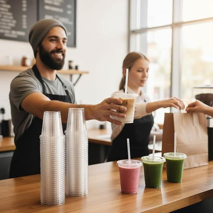 12oz Clear Plastic Cups with Lids and Straws 100 Pack | Leak-Proof Disposable - Image 8