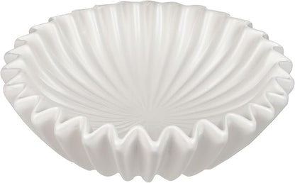 Ceramic Fruit Bowl for Kitchen Counter Large Ivory Decorative Bowl Modern Home Decor 12 Inches Key Bowl Ruffle Fluted Scalloped Bowl