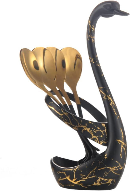 AnSaw Black Swan Base With 10-Pcs Mini Leaf Coffee Spoon Holder Set - Image 7