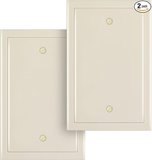 Henne Bery Modern Edge Decorative Wall Plate Switch Plate Outlet Cover, Durable Solid Zinc Alloy (Single Blank 2PK, Light Almond)