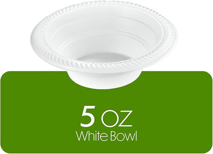 PLASTICPRO 400 PCS White Plastic Bowls 5 oz Premium Quality Light Weight Dishes Disposable Small Plastic Bowls for Dessert Appetizers Soups for Parties Weddings
