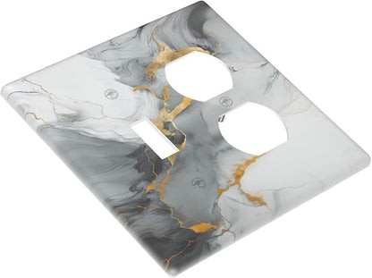 Light Switch Cover Plate Gray/Gold Marble Abstract Modern Luxury 2 Gang Decorative Switch Plates 1 Toggle Duplex Combo Outlet Covers GFCI Wall Plates for Bathroom Bedroom Decor