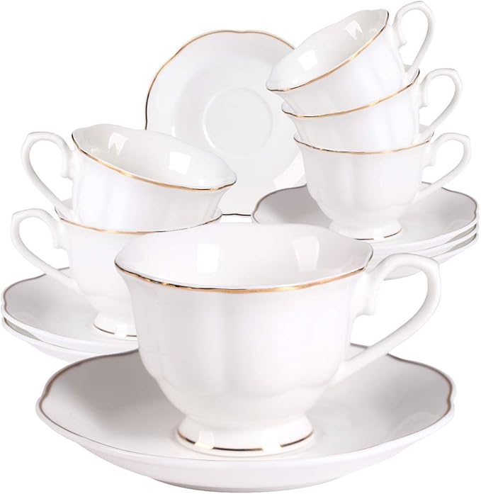 Guangyang 12 pieces Fine Porcelain 2.5oz Cups and Saucers set of 6 Turkish by HOME