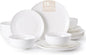 KINGSTONE Bone China Dinnerware Sets, 18-Piece Dinnerware Set for 6, Lightweight Durable, Microwave and Dishwasher Safe, Tableware for Daily Use with Elegant Design, White