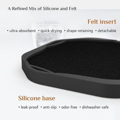 UMIRRO Absorbent Coasters for Drinks, Cool Silicone Cup Coaster with Felt Insert for Modern Coffee Table Decor, Small Unique Birthday Gift Ideas for Men Dad Him Women Mom Her, 4", Black, Set of 4