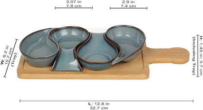 5-pc Porcelain Mini dip bowls for parties, Condiment serving tray, Mini Serving dishes for Olives, Nuts, Toppings; Ideal gift set for any occasion