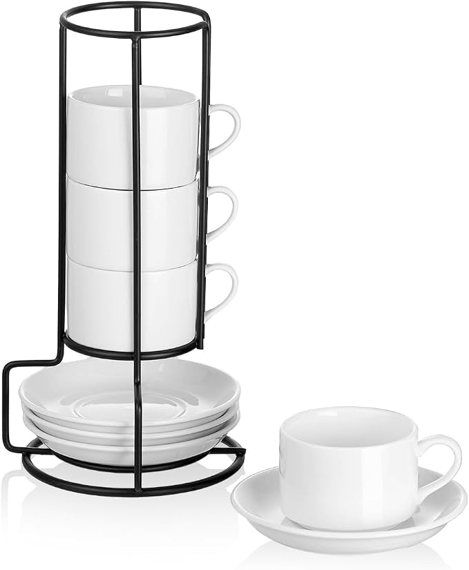Espresso Cups, 2.5 OZ Stackable Espresso Cups Set of 4 | Porcelain Stackable by MEICHU