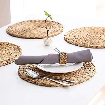 6 Pack 11.8" Woven Placemats, Natural Hand-Woven Water Hyacinth Placemats, Round Braided Rattan Tablemats for Dining Table, Large Weave Round Place Mats Heat Resistant Non-Slip Table Mats, 11.8 Inch