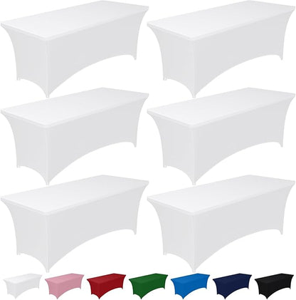 Pureegg Spandex Tablecloth 6ft - 6 Pack, Fitted and Tight Cloth for Rectangle Table, Wrinkle-Free and Stretch Table Cover for Party, Wedding, Banquet and Birthday, White