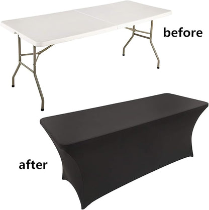 LZY Spandex Fitted Stretch Table Cover for 6 ft or 4ft or 8ft Folding Table, Rectangular Cocktail Tablecloth, Perfect for Party or Banquet (6FT Black)