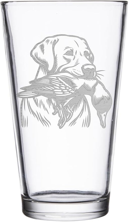 Hat Shark Duck Hunting Gear Decor Beer Glass - Mallard Duck Black Lab Hunting Gift - Laser Engraved 16 oz Pint Drinking Glass Dog Cool Hunters Gift for Men and Women Who Love Water Dogs