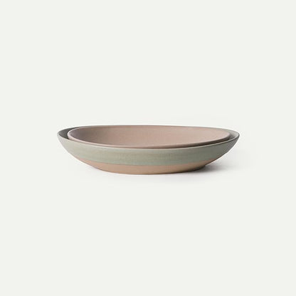 MORA Jumbo and Large Serving Dishes Set of 2, 13 inch and 12 inch Ceramic Pottery Oval Platters - Microwave, Oven and Dishwasher Safe - Thyme & Mushroom