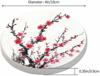 Plum Blossom Coaster Ink Traditional Chinese Painting Beautiful Flower Tabletop Protection for Any Table Type Wood, Granite, Glass, Soapstone, Sandstone, Marble, Stone Tables