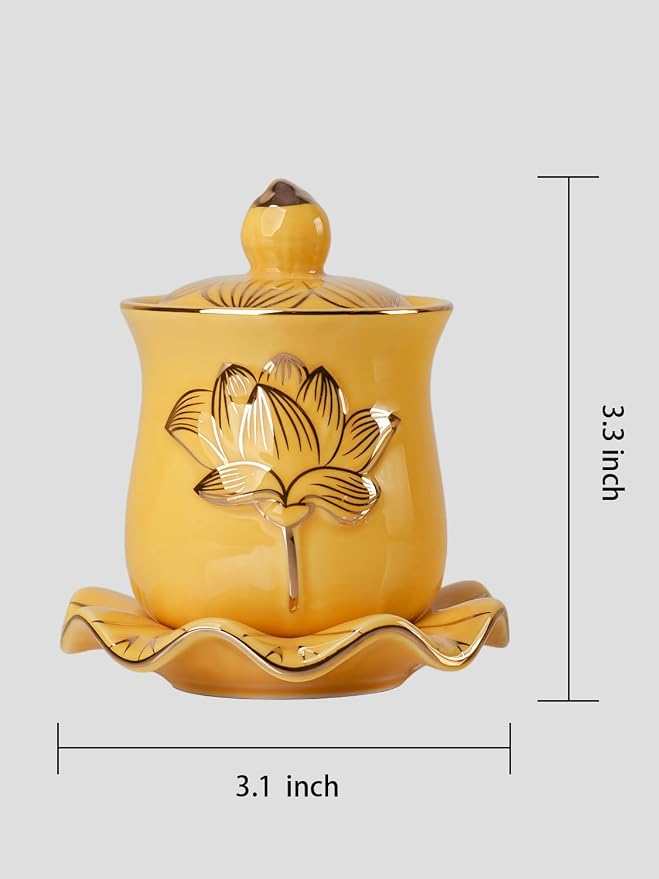 QINLANG Yellow Buddha Water Cup, Ceramic Holy Water Offering Cup - Image 2
