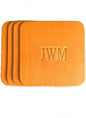 Ox & Pine Personalized Leather Coaster - Sold Individually or in Sets of 4 - Customize Inscription - 100% Full-Grain Leather – 4" Round or 4" Square (Square, Harvest, Set of 4 Coasters)