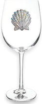 THE QUEENS' JEWELS Seashell Jeweled Stemmed Wine Glass, 21 oz. - Unique Gift for Women, Birthday, Cute, Fun, Not Painted, Decorated, Bling, Bedazzled, Rhinestone