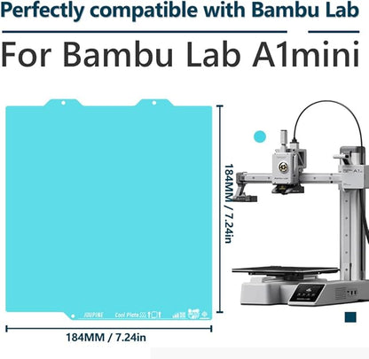 2.0 Upgraded OMG Cool Plate for Bambu Lab A1 MINI, 184x184mm Thicker Magnetic Bamboo Build Plate with Supertack Smooth Surface, Low-Temperature 3D Printer Bed Plate for PLA PETG Printing