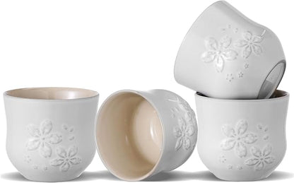 ZENS Japanese Tea Cups Set of 4 – 210ML Embossed Porcelain Japan Tea Cups by ZENSLIFESTYLE
