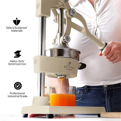 Zulay Kitchen Cast-Iron Orange Juice Squeezer - Heavy-Duty, Easy-to-Clean, Professional Citrus Juicer - Durable Stainless Steel Lemon Squeezer - Sturdy Manual Citrus Press & Orange Squeezer (Cream)