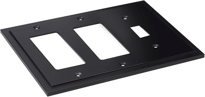 Henne Bery Modern Edge Decorative Wall Plate Switch Plate Outlet Cover, Durable Solid Zinc Alloy (Single Toggle/Double Decorator, Matte Black)