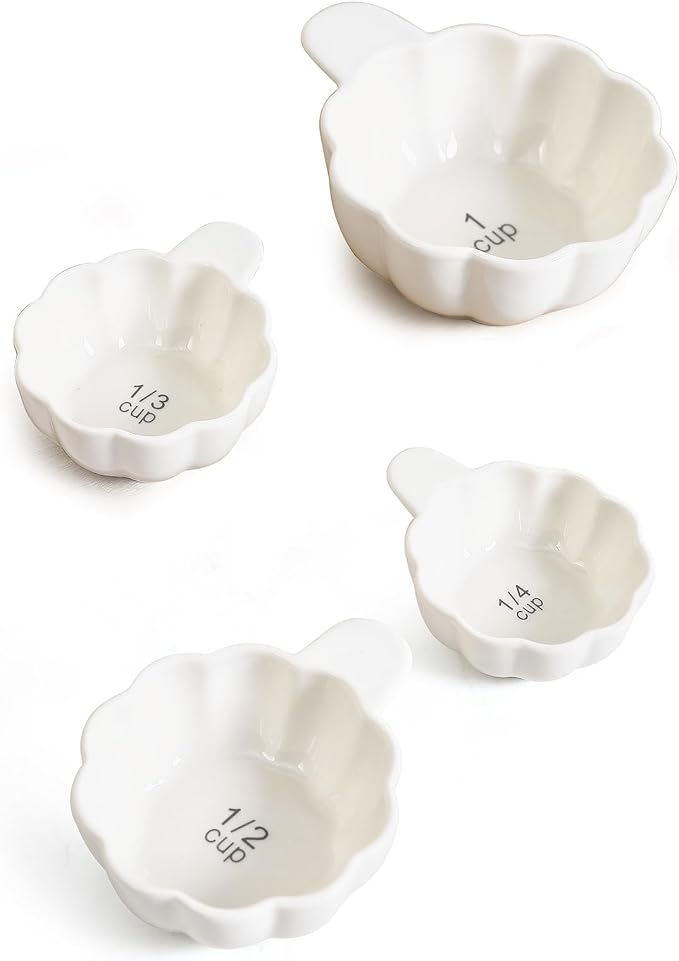 Pumpkin Ceramic Measuring Cups, 4-Piece Set, ⅓ & ¼ Cup Sizes, Baking & Cooking by Yeexoxow