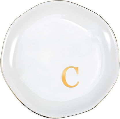 ProCase Ceramic Jewelry Tray, Initial Ring Dish Trinket Plate Engagement Gift, Small Personalized Monogram Ring Bowl for Wedding, White Decorative Jewelry Holder for Women Vanity -Letter C